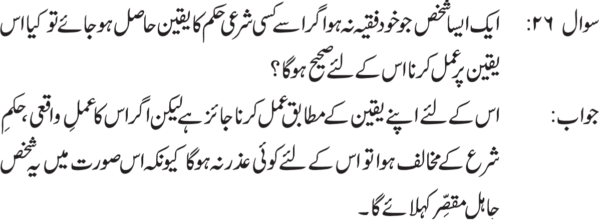 Taqleed mujtahid k fatway k mutabiq amal karney ka naam hai is terah mujtahid ki rae k mutabiq jis kam ko anjam dena jaiz ho is ko anjam dain aur jis ko tark hona chahea usay tark karain baghair is k keh is maslay me mazeed koe justuju aur tehqeeq karain. Goya aap nai apne amal ko haar ki terah mujtahid ki gardan me daal dia hai aur khuda k nazdeek is mujtahid ko apne naama e amaal ka zimedaar thehraya hai. (ref : Ayat Ullah Seestani(d.b), jaded faqhi masayl pg # 49)